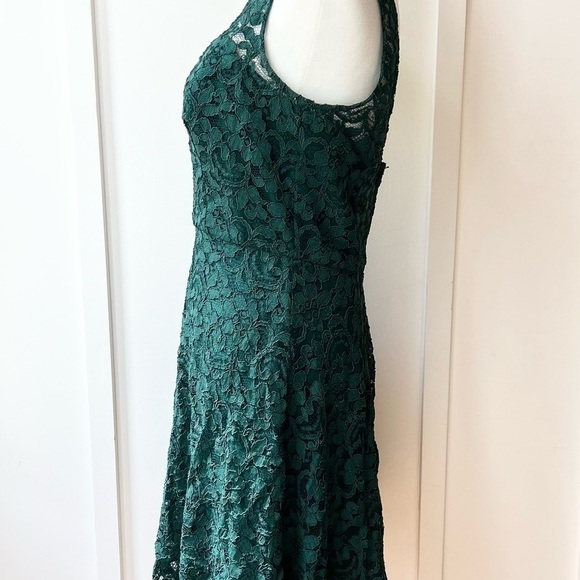 Women’s Formal Midi Dress Davids Bridal Green Juniper Lace Halter A-Line Size 6 - Picture 4 of 9